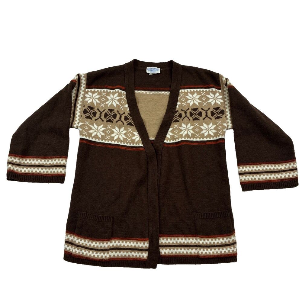 Vintage Sears Sweater Cardigan Brown Pockets Women’s Size 36